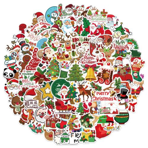 PVC Plastic Sticker Paper, printing, Christmas Design & DIY & waterproof, multi-colored, size 4-6cm 
