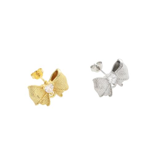 Brass Earring Stud Component, plated, DIY & micro pave cubic zirconia 
