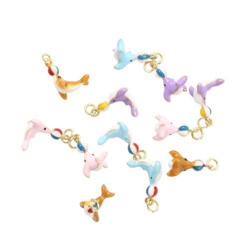Enamel Brass Pendants, Dolphin, gold color plated, DIY 