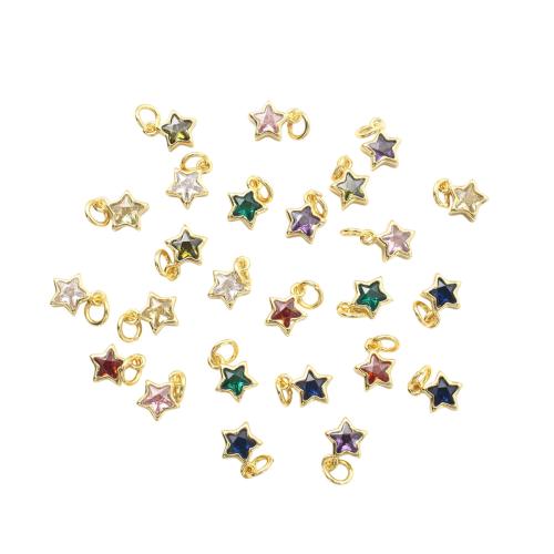 Cubic Zirconia Micro Pave Brass Pendants, Star, gold color plated, DIY & micro pave cubic zirconia 