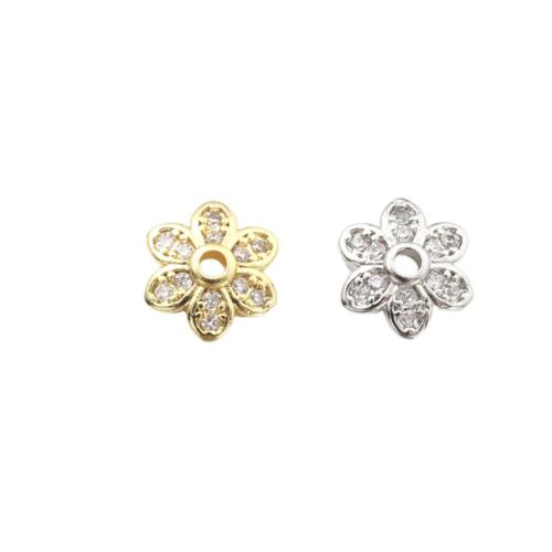 Brass Bead Cap, Flower, plated, DIY & micro pave cubic zirconia 