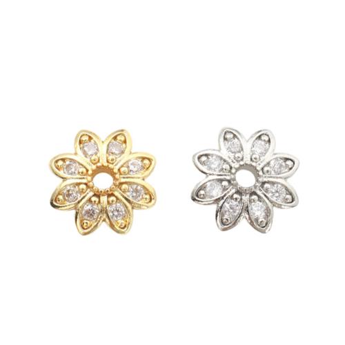 Brass Bead Cap, Flower, plated, DIY & micro pave cubic zirconia 