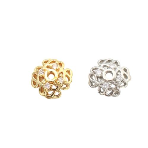 Brass Bead Cap, Flower, plated, DIY & micro pave cubic zirconia & hollow 