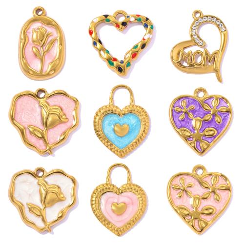 Edelstahl Herz Anhänger, goldfarben plattiert, DIY & verschiedene Stile für Wahl & Emaille & mit Strass, keine, 3PCs/Tasche, verkauft von Tasche