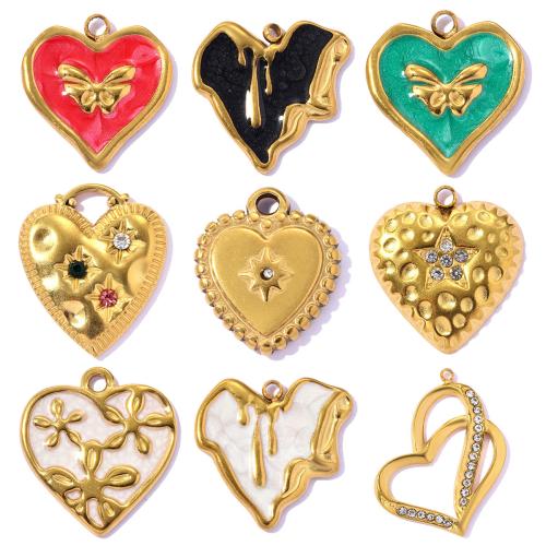 Edelstahl Herz Anhänger, goldfarben plattiert, DIY & verschiedene Stile für Wahl & Emaille & mit Strass, keine, 3PCs/Tasche, verkauft von Tasche