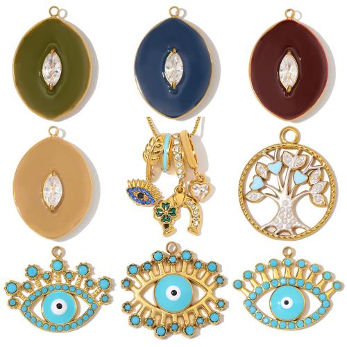 Rhinestone Stainless Steel Pendants, gold color plated, DIY & enamel & with rhinestone 