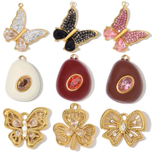 Rhinestone Stainless Steel Pendants, gold color plated, DIY & enamel & with rhinestone 
