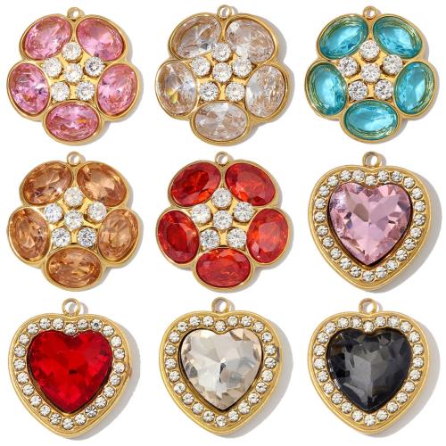 Rhinestone Stainless Steel Pendants, plated, DIY & with rhinestone 