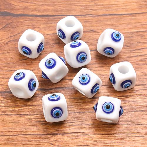 Evil Eye Resin Beads,  Square, enamel Approx 6mm 