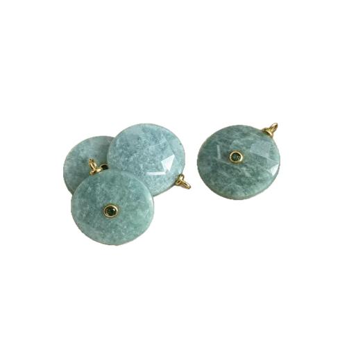Gemstone Jewelry Pendants, Flat Round, polished, DIY & micro pave cubic zirconia & faceted 