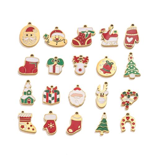 colgantes de acero inoxidable de esmalte, acero inoxidable 304, chapado en color dorado, Diseño de Navidad & Bricolaje & diferentes estilos para la opción, Vendido por UD