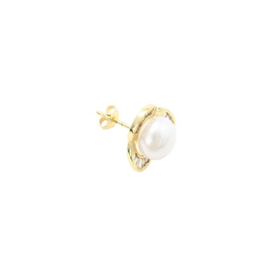 Vástago de Metal para Pendientes, con Perlas plásticas, chapado en color dorado, Bricolaje, 20.8x15.3x15mm, Vendido por Par