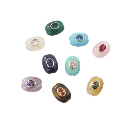 Single Gemstone Beads, Brass, with Gemstone, gold color plated, DIY & micro pave cubic zirconia 