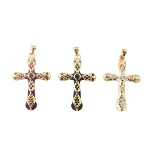 Colgante de Micro Pavé de Zirconía Cúbica, metal, Cruces, chapado en color dorado, Bricolaje & micro arcilla de zirconia cúbica & esmalte, más colores para la opción, 37.9x24.8x3.9mm, Vendido por UD