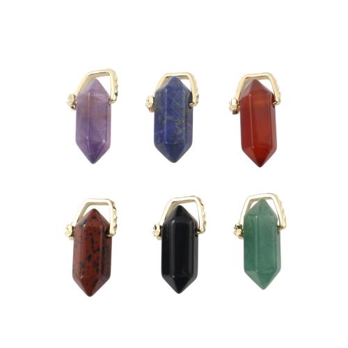 Gemstone Brass Pendants, with Gemstone, Geometrical Pattern, gold color plated, DIY 