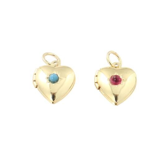 Colgante medallón de bronce, metal, Corazón, chapado en color dorado, Bricolaje & esmalte, más colores para la opción, 12.2x10.3x5.3mm, Vendido por UD