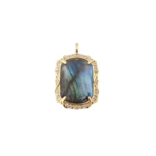 Gemstone Brass Pendants, with Gemstone, Geometrical Pattern, gold color plated, DIY & micro pave cubic zirconia 