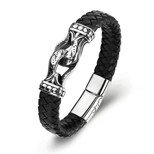 Acier inoxydable 304 bracelet, avec cuir PU, unisexe & normes différentes pour le choix, Vendu par PC