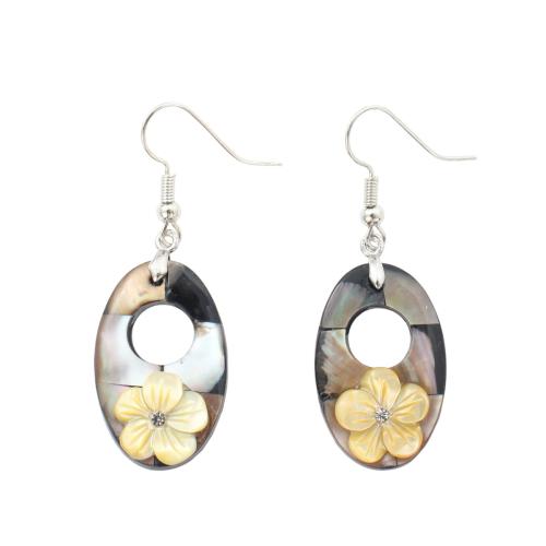 Black Shell Drop Earring, with Brass, for woman & with rhinestone & hollow 