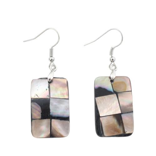 Black Shell Drop Earring, with Brass, Rectangle, fashion jewelry & for woman 