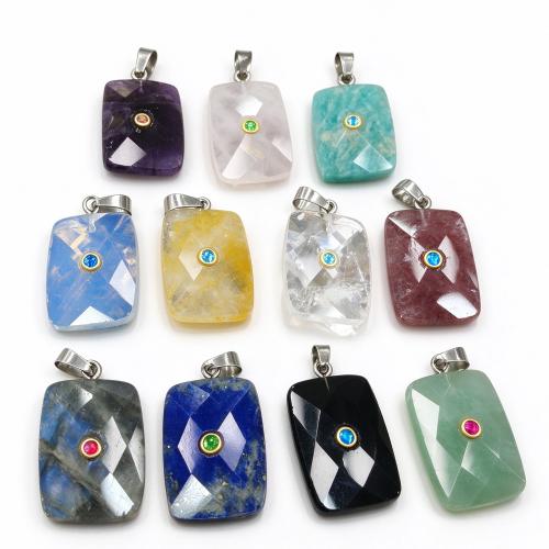 Pendentif bijoux de pierre gemme, rectangle, DIY & différents matériaux pour le choix & facettes & avec strass Vendu par PC