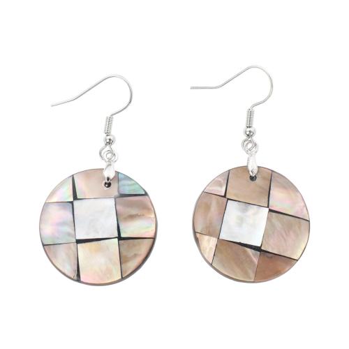 Black Shell Drop Earring, with Brass, Flat Round, fashion jewelry & for woman 