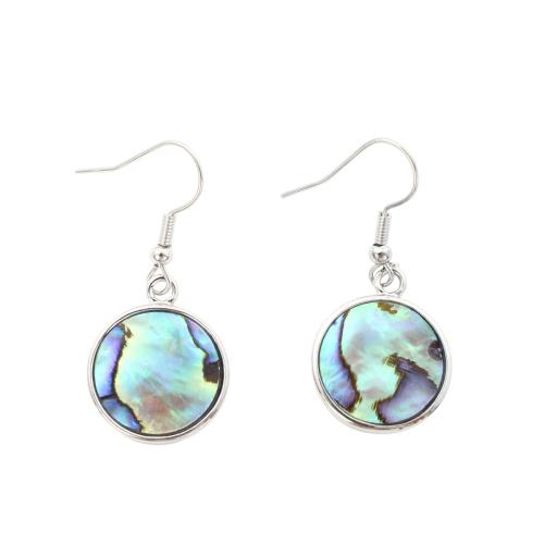 Abalone Shell Drop Earring, with Brass, Flat Round, fashion jewelry & for woman 