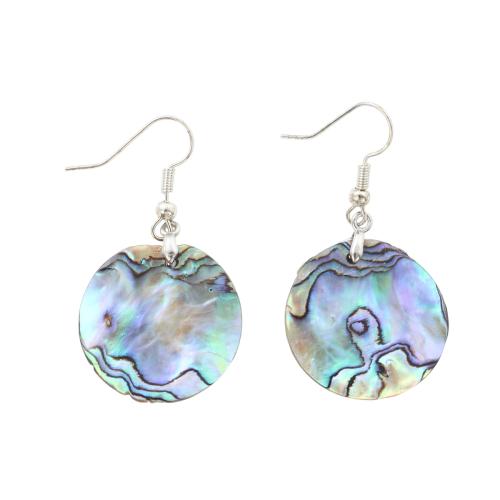 Abalone Shell Drop Earring, with Brass, Flat Round, fashion jewelry & for woman 