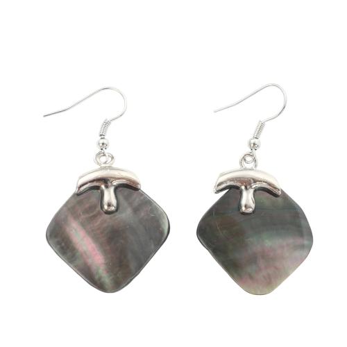 Black Shell Drop Earring, with Brass, Geometrical Pattern, fashion jewelry & for woman 