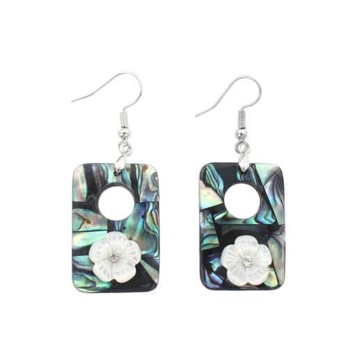 Abalone Shell Drop Earring, with White Shell & Brass, Rectangle, fashion jewelry & for woman & with rhinestone & hollow 