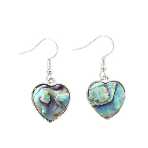 Abalone Shell Drop Earring, with Brass, Heart, fashion jewelry & for woman 