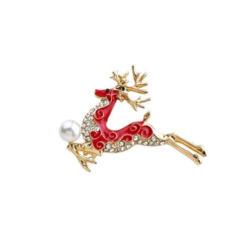 Zinc Alloy Brooch, plated, Christmas Design & Unisex & enamel & with rhinestone 