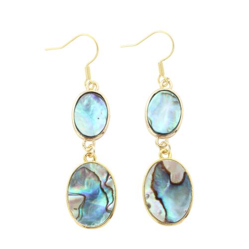Abalone Shell Drop Earring, with Brass, Flat Oval, fashion jewelry & for woman 