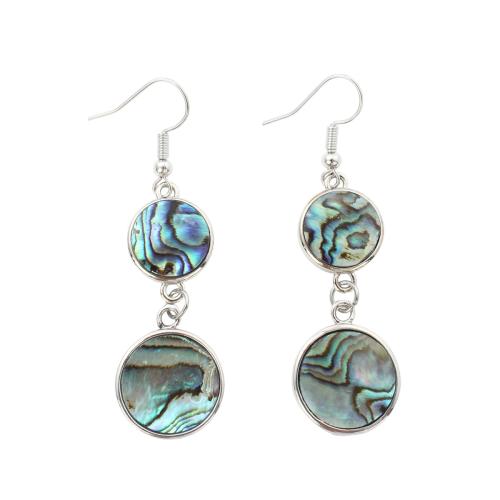 Abalone Shell Drop Earring, with Brass, Flat Round, fashion jewelry & for woman 