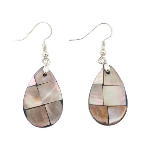 Black Shell Drop Earring, with Brass, Teardrop, fashion jewelry & for woman 