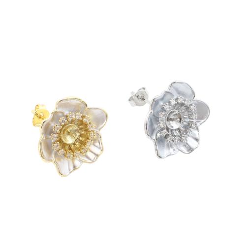真鍮イヤリングボスト, 銅, 花形, メッキ, DIY & マイクロパヴェジルコニア & エナメル, 無色 売り手 ペア[