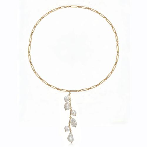 Collier en acier inoxydable Pull, avec perle de plastique, Placage, bijoux de mode & pour femme, multicolore Environ 70 cm, Vendu par brin