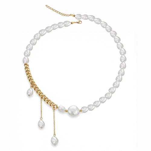 Plastic Pearl Necklace, Stainless Steel, with Plastic Pearl, plated, fashion jewelry & for woman Approx 40 cm 