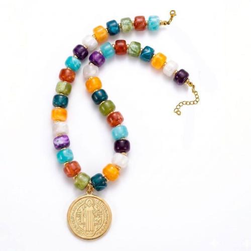 Acrylic Necklace, with Stainless Steel, with 5cm extender chain, Round, fashion jewelry & for woman, white Approx 45 cm 