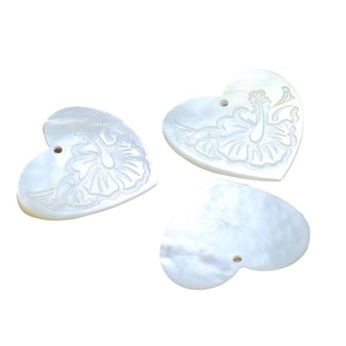 White Shell Pendants, Heart, DIY, white, 24mm 