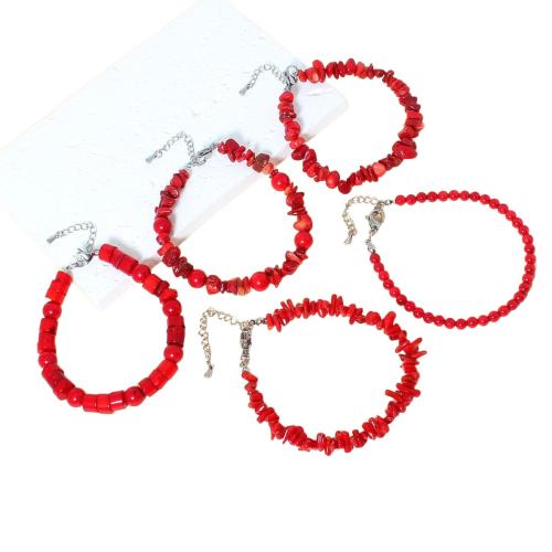 Synthetic Coral Bracelet, with 304 Stainless Steel & for woman Approx 18 cm 