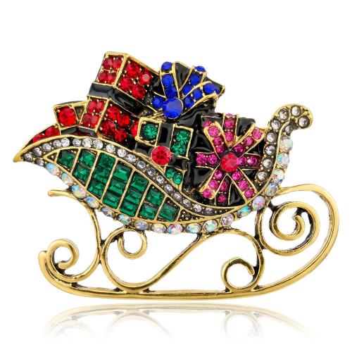 Christmas Jewelry Brooch , Zinc Alloy, gold color plated, Christmas Design & for woman & with rhinestone 