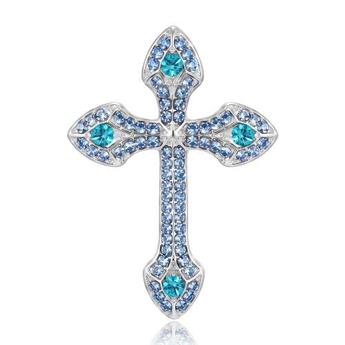 Rhinestone Zinc Alloy Brooch, Cross, plated, for woman & with rhinestone 