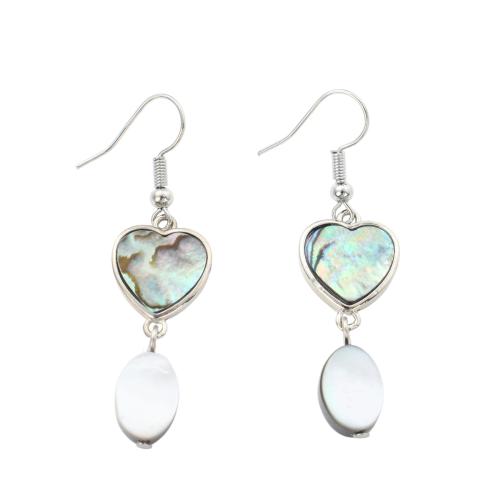 Abalone Shell Drop Earring, with Black Shell & Brass, Heart, fashion jewelry & for woman 