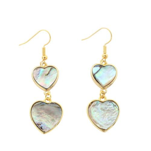 Abalone Shell Drop Earring, with Brass, Heart, fashion jewelry & for woman 