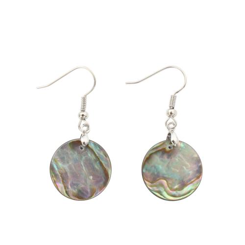 Abalone Shell Drop Earring, with Brass, Flat Round, fashion jewelry & for woman 