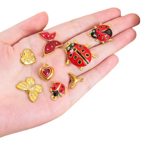Pendentifs en acier inoxydable émail, Acier inoxydable 304, Placage de couleur d'or, DIY & styles différents pour le choix & avec strass Vendu par sac[