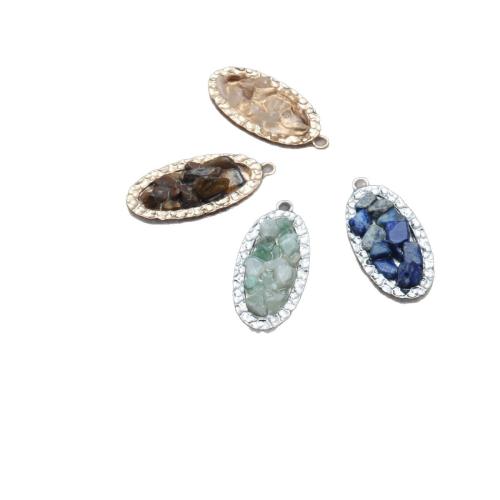 Gemstone Zinc Alloy Pendants, with Zinc Alloy, Oval, plated, DIY, mixed colors 