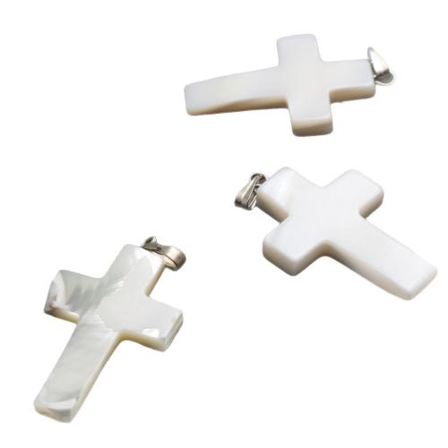 White Shell Pendants, Cross, polished, DIY, white 