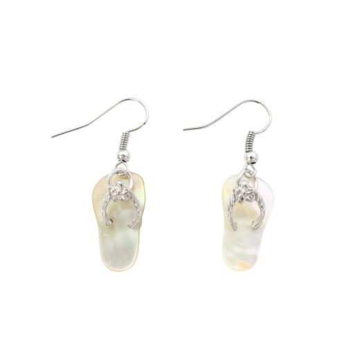 White Shell Drop Earring, with Brass, Slipper, fashion jewelry & for woman 